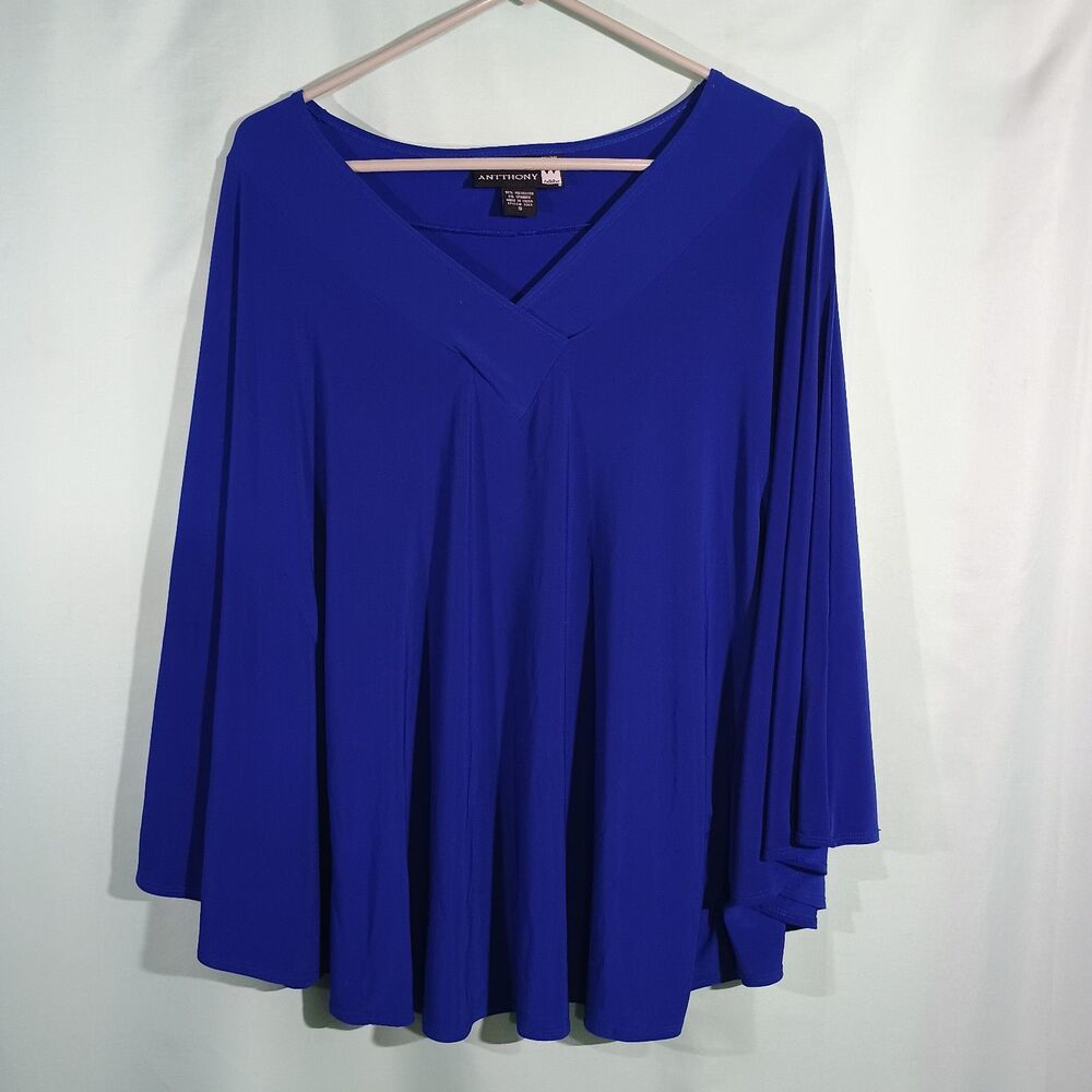 Women's Cobalt Blue Tunic Top Flowy Swing Blouse 3/4 Sleeve V Neck